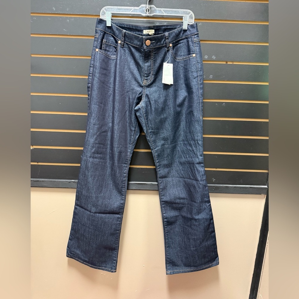 CAbi Classic Straight Leg Jeans Size 12 Dark Wash NWT